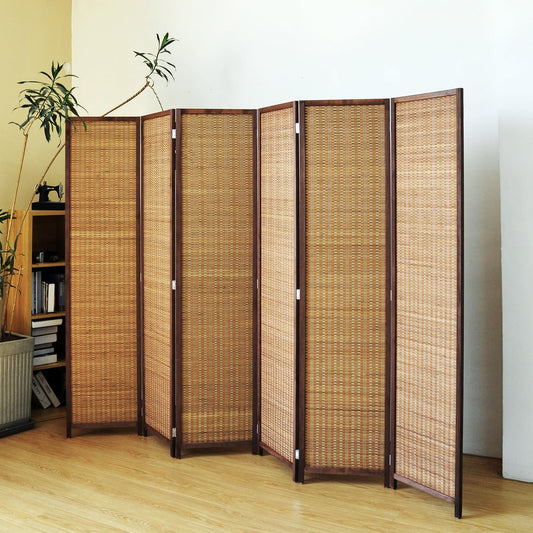 6 Panel Room Divider Screen,5.6 FT Tall Bamboo Room Divider Folding Privacy Screen,Freestanding Room Divider for Room Seperation,Brown
