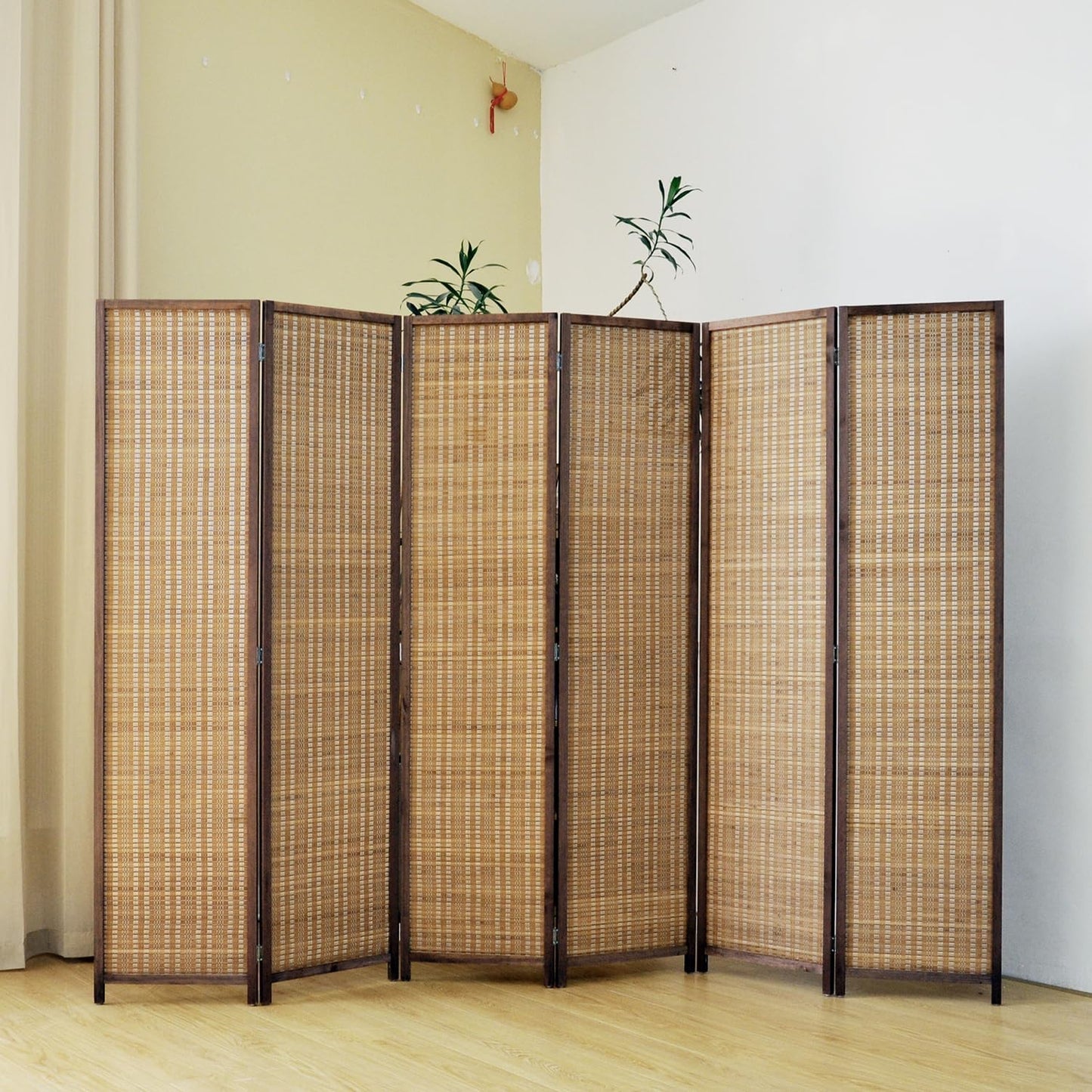 6 Panel Room Divider Screen,5.6 FT Tall Bamboo Room Divider Folding Privacy Screen,Freestanding Room Divider for Room Seperation,Brown