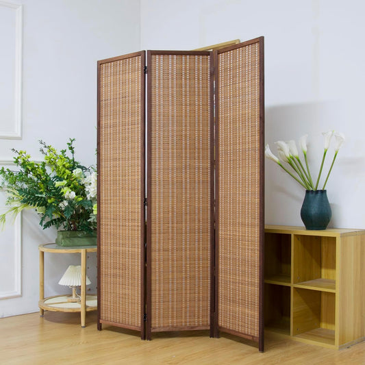 3 Panel Room Divider Screen,5.6 FT Tall Bamboo Room Divider Folding Privacy Screen,Freestanding Room Divider for Room Seperation,Brown