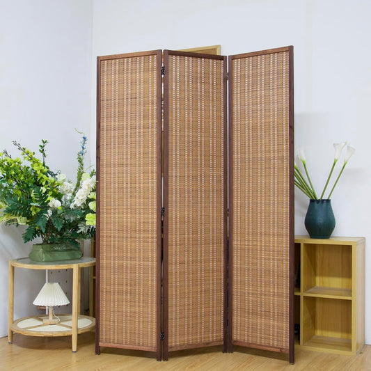 3 Panel Room Divider Screen,5.6 FT Tall Bamboo Room Divider Folding Privacy Screen,Freestanding Room Divider for Room Seperation,Brown