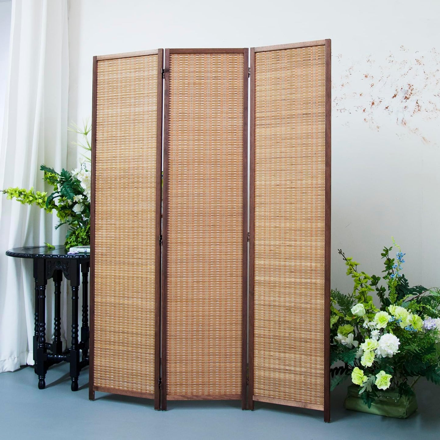 3 Panel Room Divider Screen,5.6 FT Tall Bamboo Room Divider Folding Privacy Screen,Freestanding Room Divider for Room Seperation,Brown