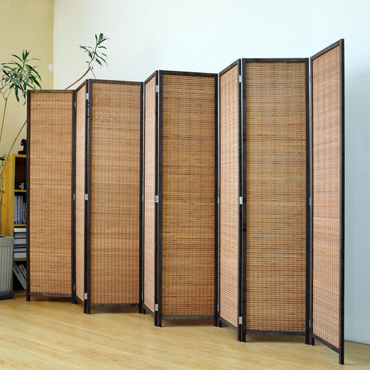 8 Panel Room Divider Screen,5.6 FT Tall Bamboo Room Divider Folding Privacy Screen,Freestanding Room Divider for Room Seperation,Brown