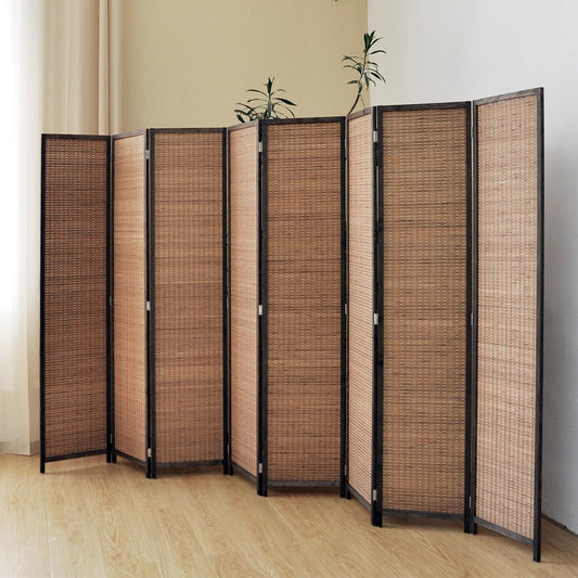 8 Panel Room Divider Screen,5.6 FT Tall Bamboo Room Divider Folding Privacy Screen,Freestanding Room Divider for Room Seperation,Brown