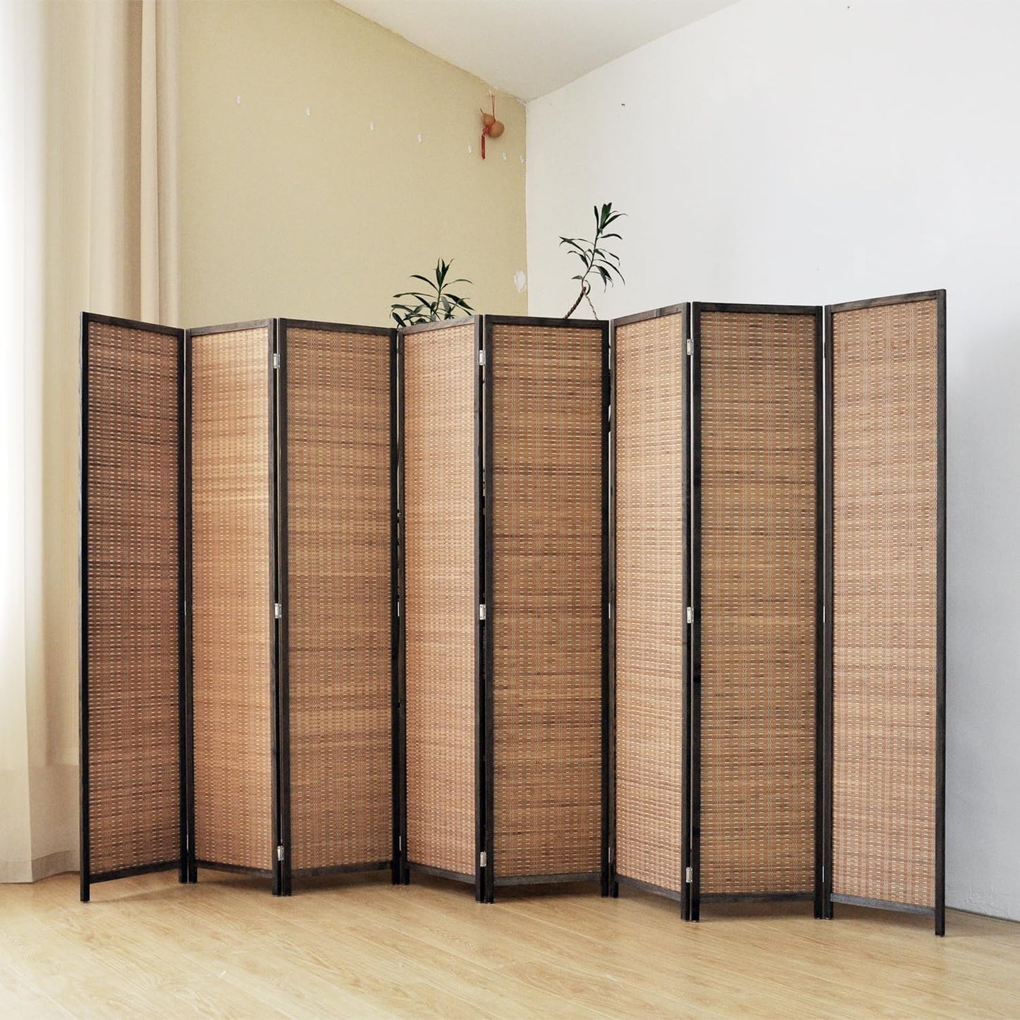 8 Panel Room Divider Screen,5.6 FT Tall Bamboo Room Divider Folding Privacy Screen,Freestanding Room Divider for Room Seperation,Brown