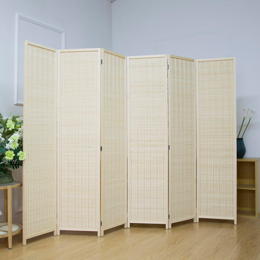 6 Panel Room Divider Screen,5.6 FT Tall Bamboo Room Divider Folding Privacy Screen,Freestanding Room Divider for Room Seperation,Beige