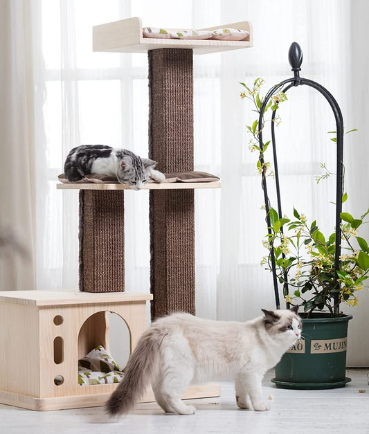 Pawlabay Multi-Level Cat Tree,Wood Cat Tower with Cat Scratching Post,Cat Tree for Indoor Cats with Pine Cat House,Cat Activity Tree in 44 Inch Tall with Cat Beds