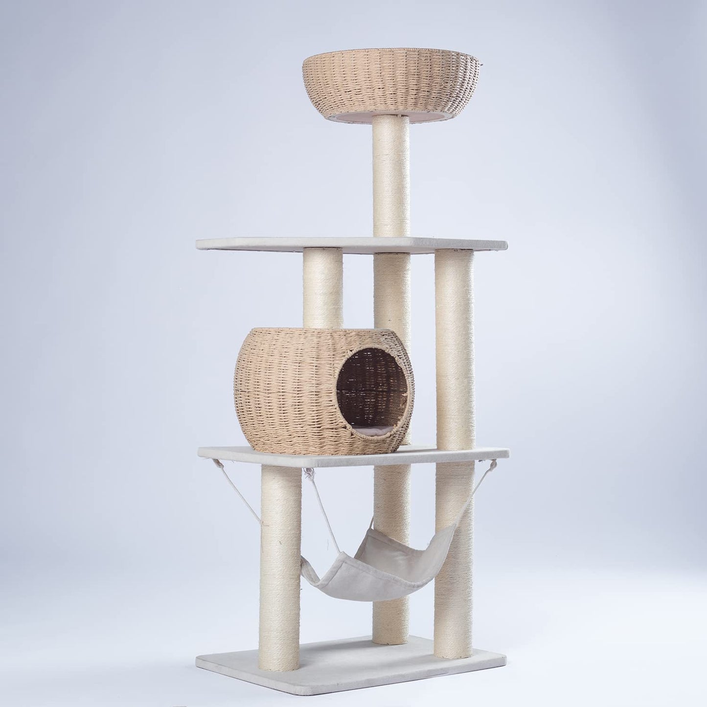 Pawlabay Wood Cat Tree for Indoor Cats,Tall Cat Tree Tower with Cat Scratching Post and Cat Hammock,Wood Cat Tower for Indoor Cats,52.4 Inch Tall