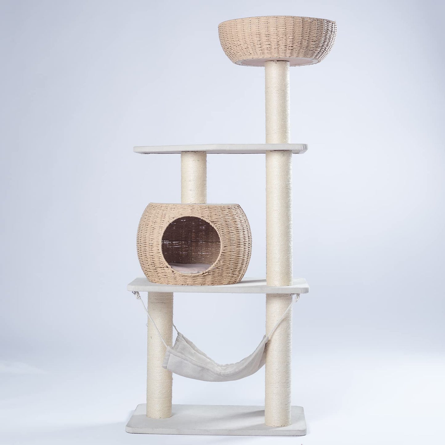 Pawlabay Wood Cat Tree for Indoor Cats,Tall Cat Tree Tower with Cat Scratching Post and Cat Hammock,Wood Cat Tower for Indoor Cats,52.4 Inch Tall